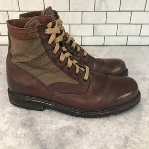 Frye Boots Mens Size 10.5D Brown Leather Mayfield Canvas Lace Up Combat Ankle